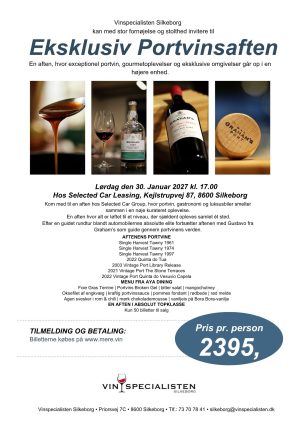 Eksklusiv Portvinsaften, Lørdag den 30. Januar 2027 kl. 17.00 Hos Selected Car Leasing, Kejlstrupvej 87, 8600 Silkeborg