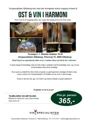 Ost & Vin i Harmoni, Torsdag d. 1. Oktober klokken 18.30